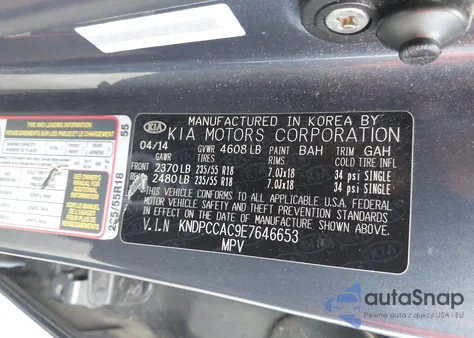 2014 Kia Sportage Ex z USA, uszkodzony, nr VIN KNDPCCAC9E7646653